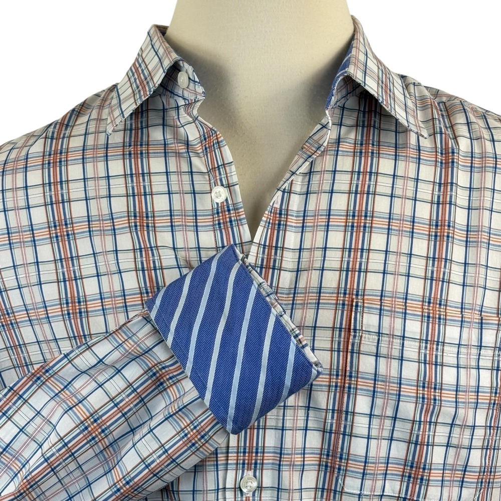 Johnston Murphy Tailored Fit Men's XL Long Sleeve Plaid Button Down Shirt Cotton